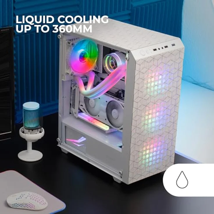 MARSGAMING MC-MAG ATX-Gaming-Gehäuse, Vollverglast mit 3X 120mm FRGB-Lüftern, 360mm Flüssigkeitskühlung, Weiß – Bild 5