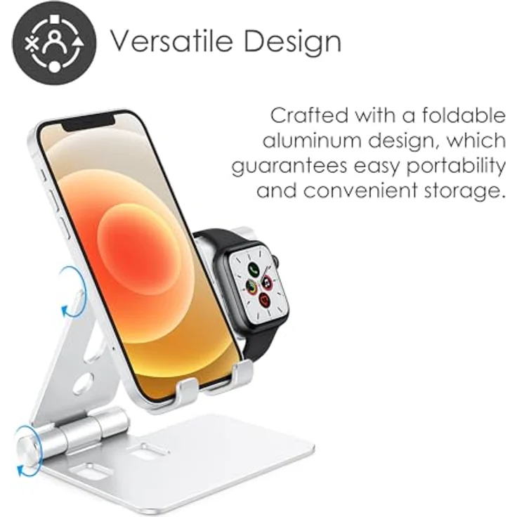 Desire2 Restore Pro Ladeständer für Apple Watch, faltbar, Aluminium, rutschfest, Silber – Bild 4