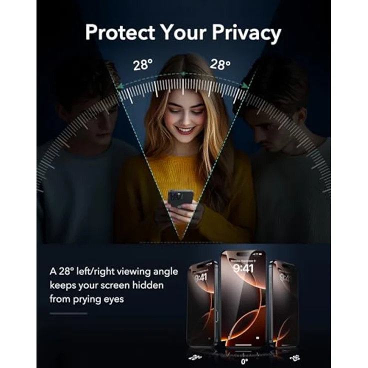 ESR Armorite, 9H+ Display Sichtschutzfolie für iPhone 16 Pro Max, gehärtetes Glas, 3 Stück, blasen- und staubfrei, militärnorm Schutz, schnelle Installation – Bild 3