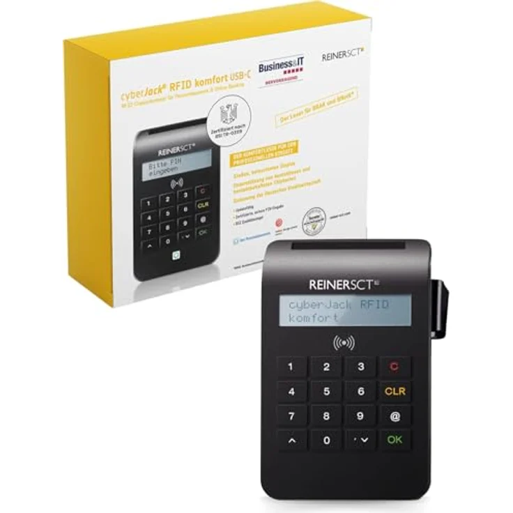 REINER SCT cyberJack RFID Komfort USB-C Chipkarten-Leser, Sicherheitsklasse 3 mit beleuchtetem LC-Display, multi-applikationsfähig für Online-Banking und eIDAS-Unterstützung – Bild 2