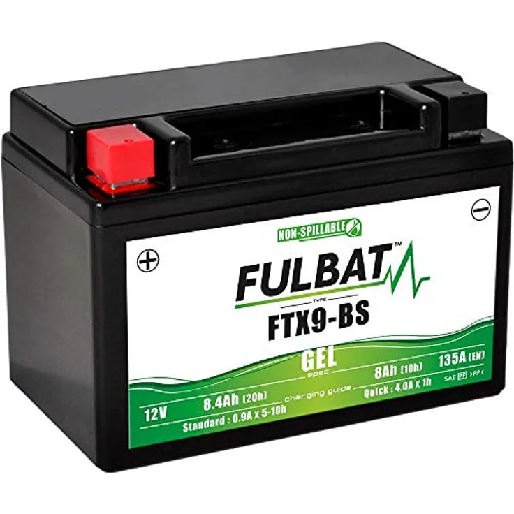 Fulbat FTX9-BS GEL, wartungsfreie Gel-Batterie mit 12V/8Ah und auslaufsicherem Design