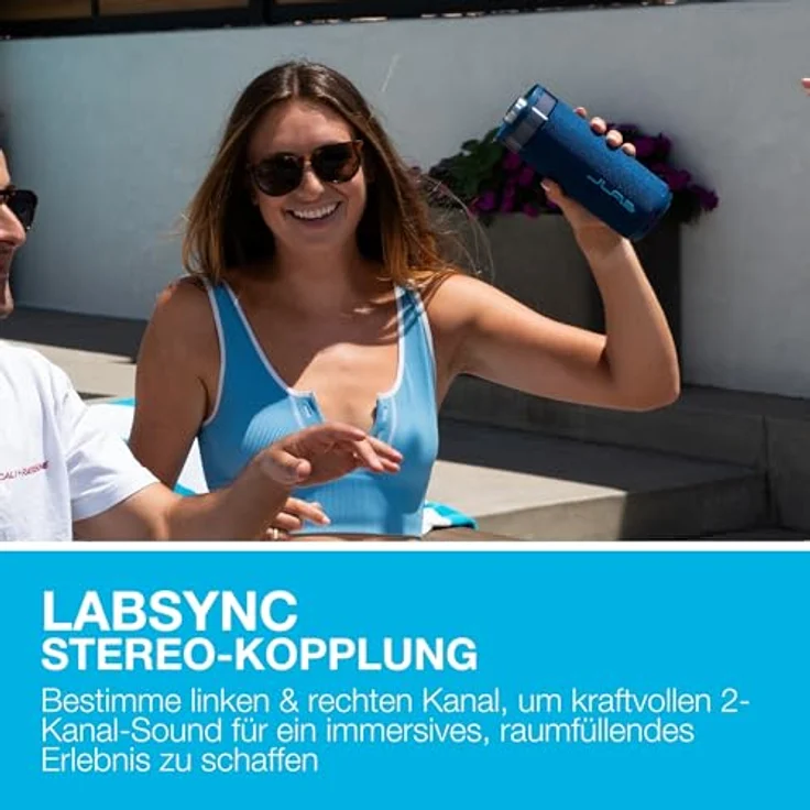 JLab Go Party, Tragbarer Bluetooth Lautsprecher mit 16H Akkulaufzeit, 10W Leistung, RGB Licht und IP56 Wasserfest, Marineblau – Bild 5