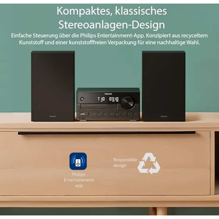 Philips TAM4505M2/12 Mikrosystem Hi-Fi 80W, Bluetooth, DAB+, CD, USB, Schwarz/Dunkelgrau – Bild 6