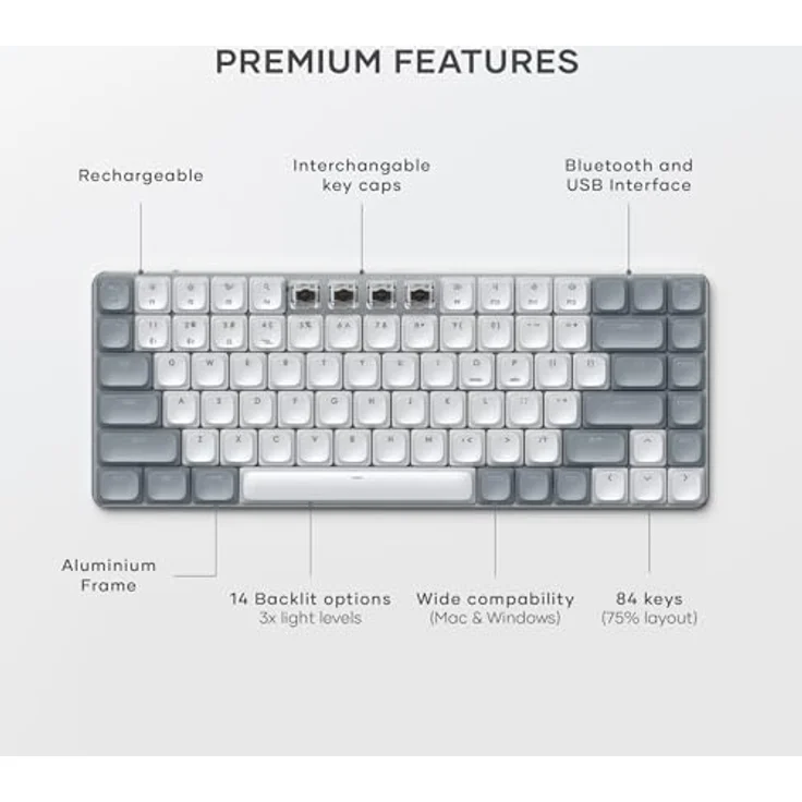 Satechi SM1 Mechanische BT MultiSync Tastatur Backlit (Eng. Int., Kabellos), Tastatur, Grau, Weiss – Bild 3