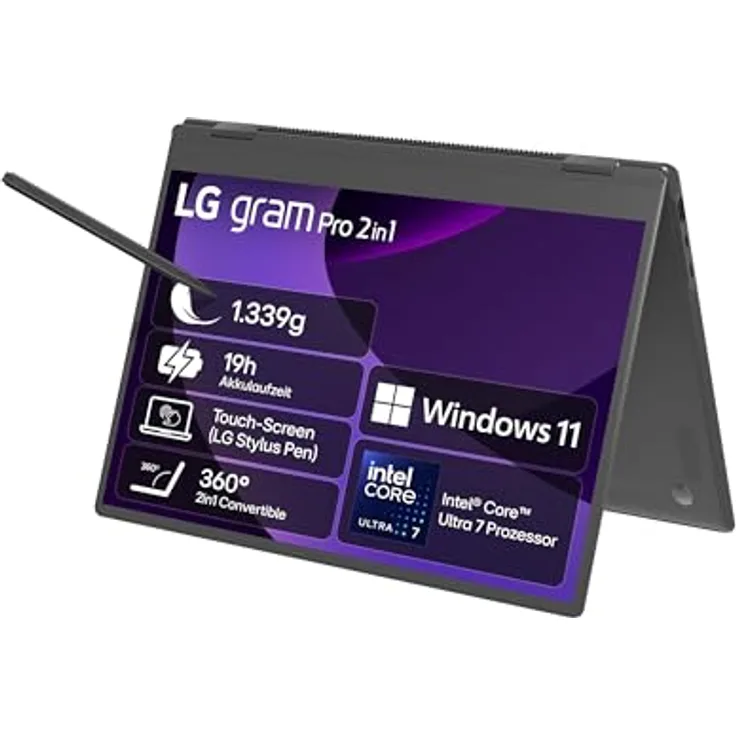 LG Gram 16" Notebook, Intel 7, 16GB DDR4, 1TB Dual SSD, 2880 x 1800, Dolby Atmos - OLED Pen Touch-Display, Magnesiumgehäuse
