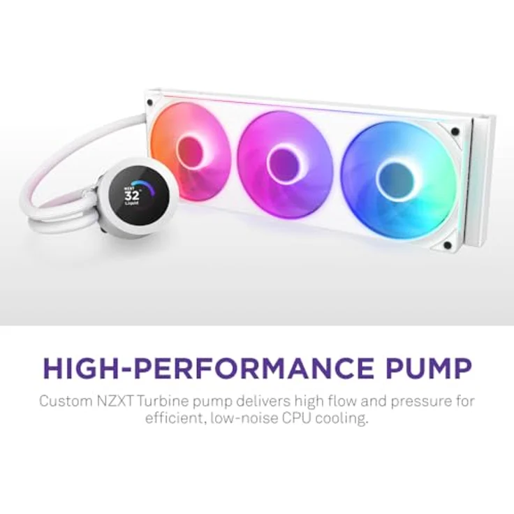 NZXT Kraken Plus 360 RGB, AIO CPU-Flüssigkeitskühler mit 360mm Radiator, 1,54" LCD und RGB Lüfter, Weiß, kompatibel mit AMD AM5/AM4 und Intel LGA 1851/1700, 1200/115X – Bild 3