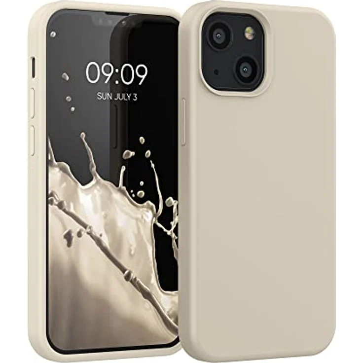 kwmobile Handyhülle für iPhone 13 mini, Silikon Case in Creme, kabelloses Laden, rutschfest und elastisch – Bild 1