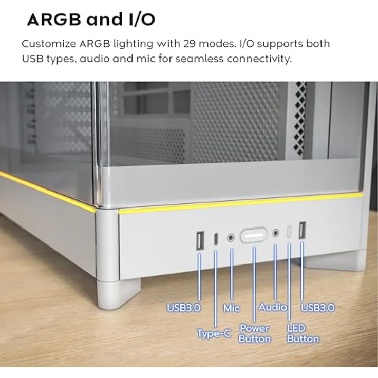 Montech HS02 Pro Weiß, ATX/Micro-ATX/Mini-ITX PC-Gehäuse mit gehärteten Glasseiten, 5x120mm Lüfter, USB 3.2 Gen 1 und max. 400mm Grafikkartenlänge – Bild 15