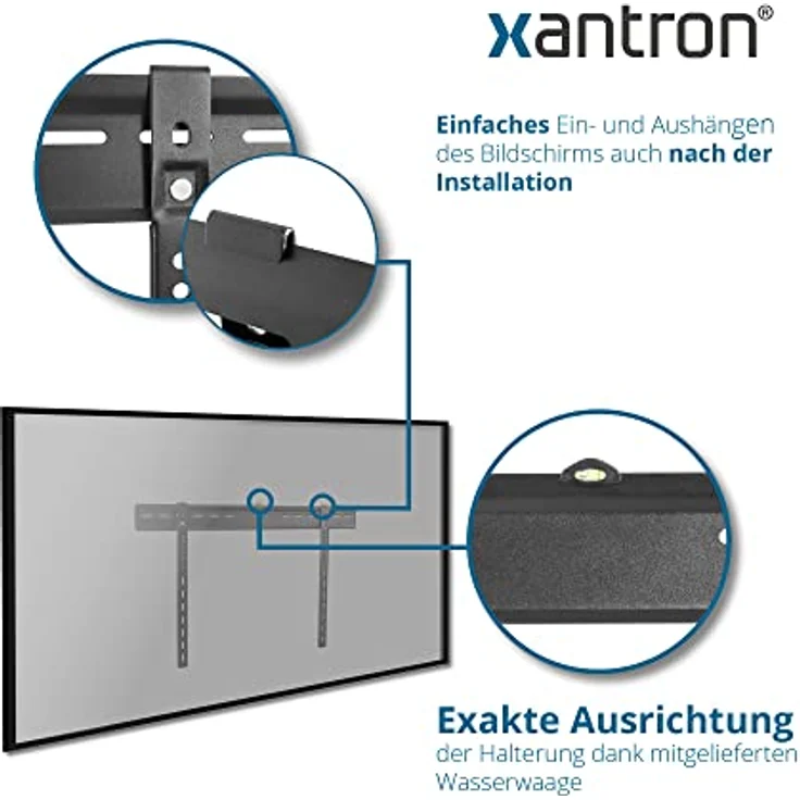 Xantron® PRO-SS800 Ultraslim  Feste Wandhalterung für Fernseher 37-80 Zoll, VESA 200x200 bis 800x400, max. 65kg, flach, Minimaler Wandabstand 9mm - inkl. Montagematerial – Bild 3