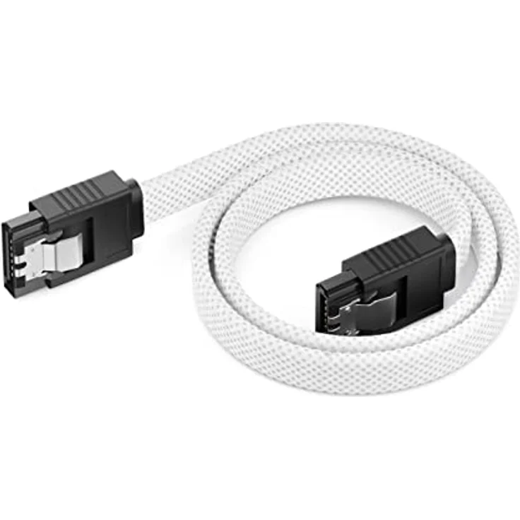 deleyCON 60cm SATA 3 Kabel Nylon, 6 Gbit/s Datenkabel mit 2 S-ATA L-Stecker Gerade, Weiß – Bild 3