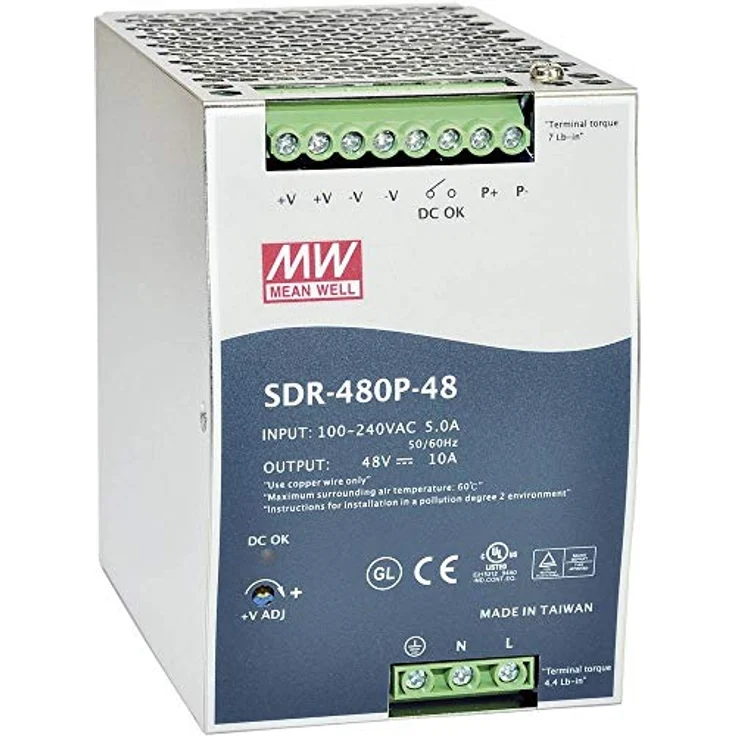 Mean Well SDR-480P-48, Industrie-DIN-Schienen-Netzteil, 480 W, 48 V, 10 A, Einzelausgang, hohe Effizienz 94%, aktive PFC, Schutzfunktionen