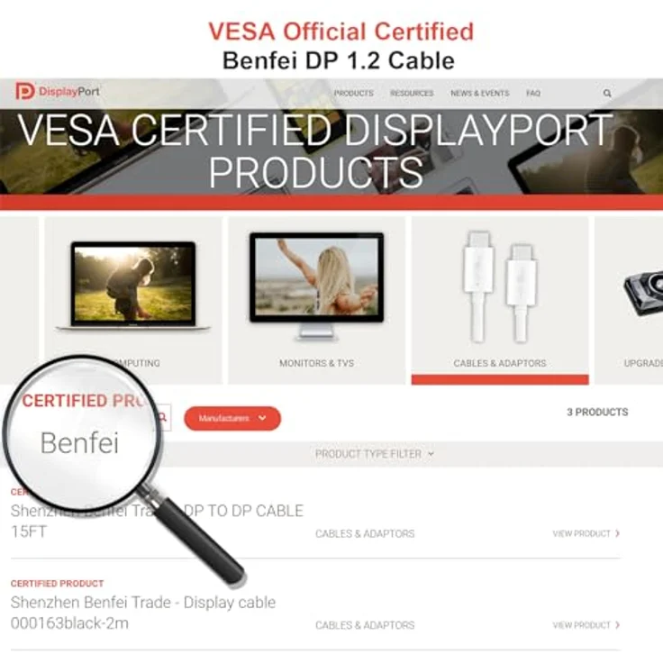 Benfei Displayport Kabel 1.83m HD 4K DisplayPort auf DisplayPort Kabel DP 1.2v Stecker zu Stecker Audio Video Adapterkabel für Neue HDTVs, Beamer Displays, Monitor, Grafikkarten und Apple, Vergoldete Kontakte mit Verriegelung 6ft - Preisvergleich – Bild 2