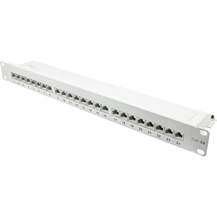 Patchpanel/Patchfeld - 19" - Servermontage/Rackeinbau - Cat. 6A, 500 MHz - 10-GIGABIT-fähig - 24-Port - 1 HE - STP geschirmt - werkzeugloses Öffnen - Reinweiß (RAL9010)