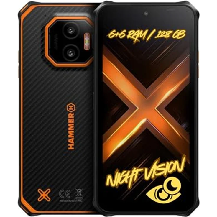 Hammer Energy X2 4G, Rugged Outdoor Smartphone mit 6+6GB RAM, 128GB, 50-MP Kamera, IP69, 6.1" Display – Schwarz-Orange – Bild 1
