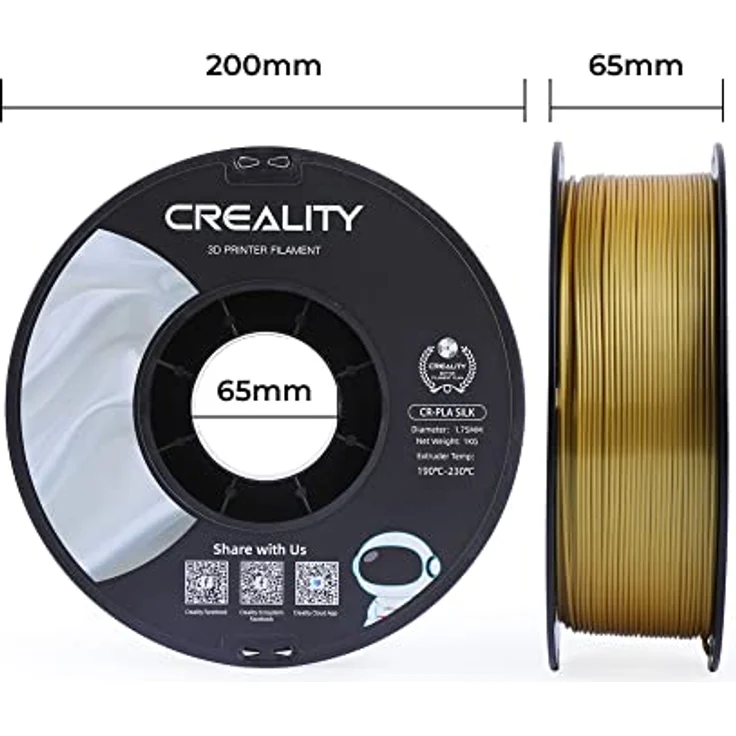 Creality CR-Silk PLA Filament, 1.75 mm, 1000 g, Gold, metallischer Glanz, umweltfreundlich, hohe Zugfestigkeit bis 35 MPa – Bild 3