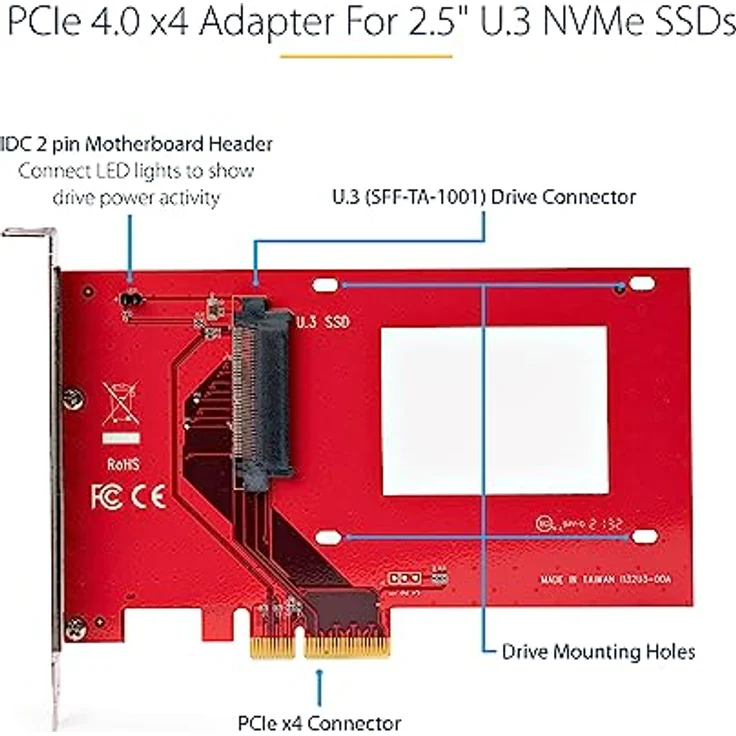 StarTech.com U.3 PCIe Adapter Karte - PCIe 4.0 x4 Adapter für 2.5 Zoll U.3 NVMe SSDs - SFF-TA-1001 PCI Express Add-in Karte - U 3 NVMe SSD auf PCIe Adapterkarte - U.3 NVMe Adapterkarte (PEX4SFF8639U3) - Preisvergleich – Bild 3