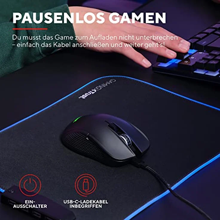 Trust Gaming GXT 923 Ybar Wiederaufladbare Kabellose Gaming-Maus, Geringer Latenz 2.4GHz, 50 Stunden Akkulaufzeit, 200-7200 DPI, 69% Recyclingkunststoff, PC, Laptop, Computer, Windows – Schwarz – Bild 5