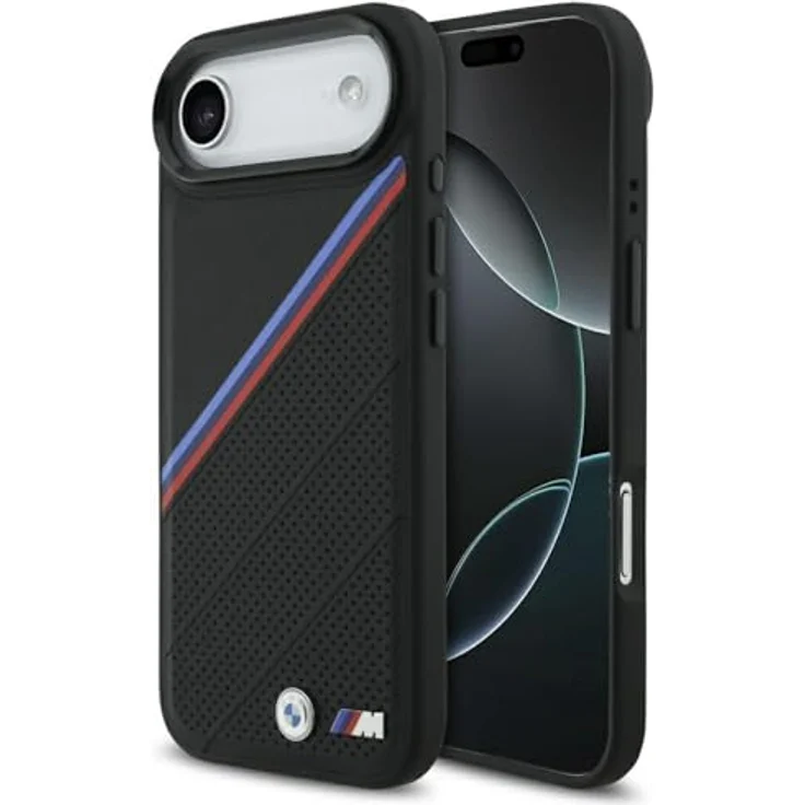 CG MOBILE BMW M Tricolor Metal Logo Schutzhülle, Kunstleder/PC/TPU, kompatibel mit MagSafe für iPhone 17 Air (Schwarz) – Bild 1