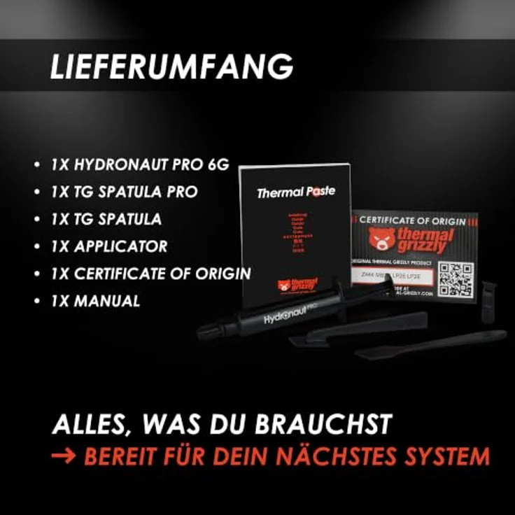 Thermal Grizzly Hydronaut Pro, Wärmeleitpaste mit hoher Wärmeleitfähigkeit für Gaming-PCs und Overclocking, 6 g – Bild 7