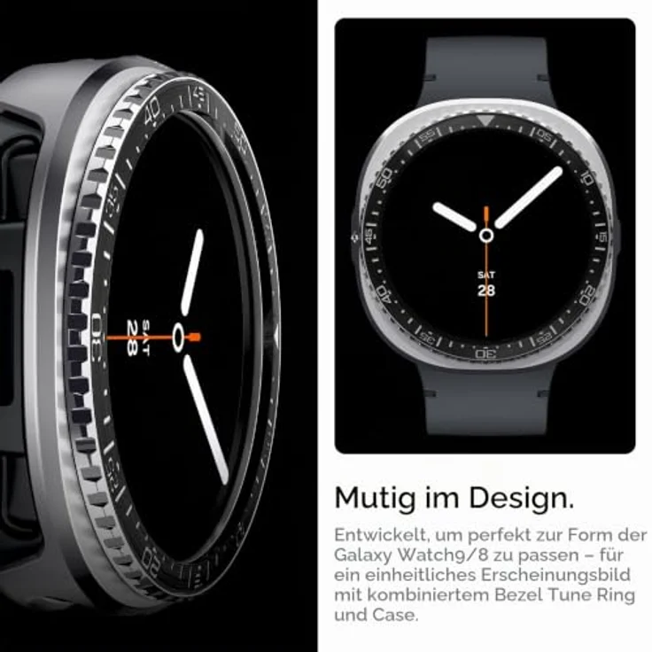Spigen Bezel Tune Pro (Diver) - schwarzer Edelstahl-Lünette, Schutzgehäuse für Samsung Galaxy Watch 9/8 44mm – Bild 3