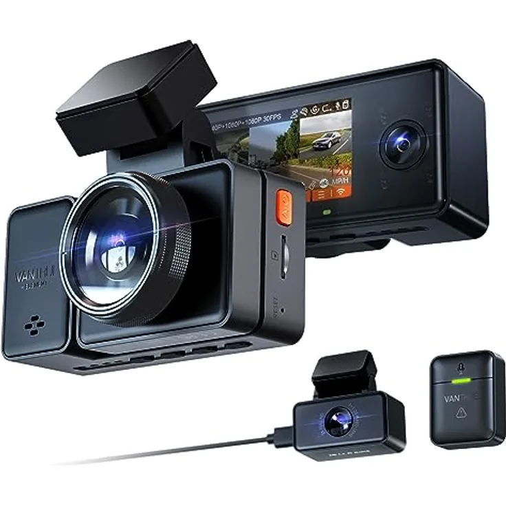 VANTRUE E3 3 Lens 2.7K Dashcam mit 5GHz WiFi, 1944P+1080P+1080P Dash Cam, Sprachsteuerung Dashcam Auto Vorne Hinten, IR Nachtsicht, 24Std. Puffer Parkmodus Autokamera, Loopaufnahme, Max 512G