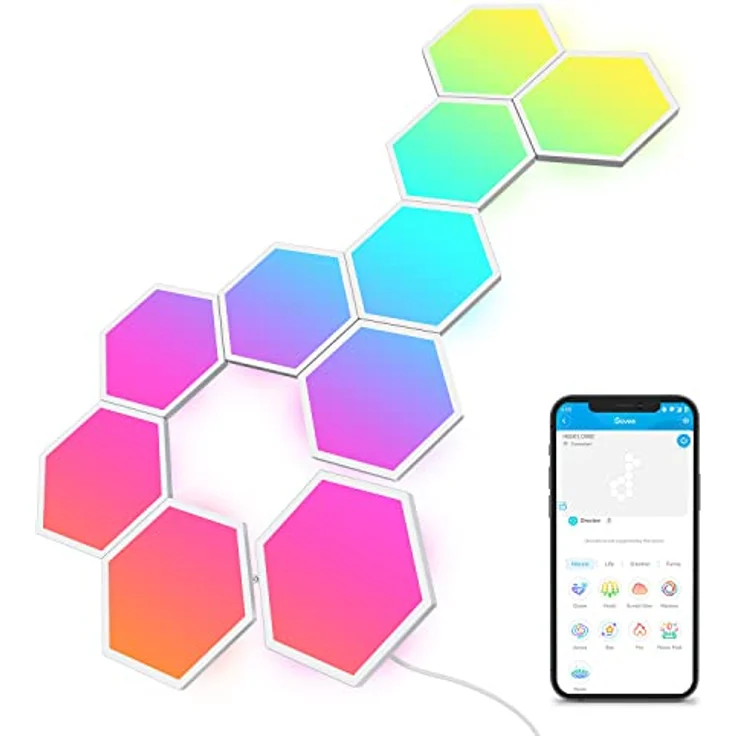 Govee Glide Hexa LED Panels, 10 RGBIC Smart Wandleuchte Innen funktioniert mit Alexa und Google Assistant, Kreative dekorative Wi-Fi Hexagon LED Light Panels Musik Sync für zimmer & Gaming Deko – Bild 1