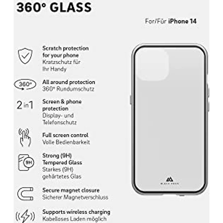 Black Rock - Hülle 360 Grad Glass Case Passend für Apple iPhone 14 I Handyhülle, Magnet Verschluss (Transparent mit silbernem Rahmen) – Bild 2