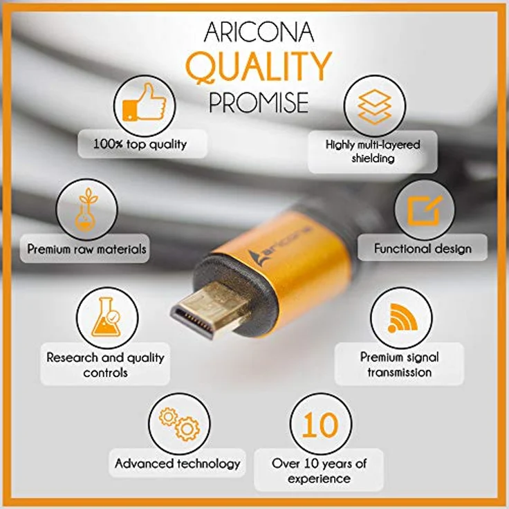 aricona Micro HDMI Kabel 3m – HDMI auf Micro HDMI – Verbindung von Tablet, Smartphone & Digitalkamera mit Fernseher oder Monitor –  2.0 Typ A auf Typ D – Bild 8