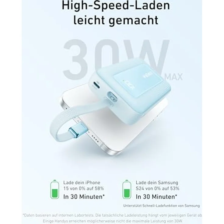 Anker Powerbank 10.000mAh, Zolo Power Bank 30W High-Speed portables Ladegerät mit integriertem USB-C Kabel, Schnelllade-Akkupack für iPhone 16/15 Modelle, MacBook, Galaxy, iPad - Schwarz – Bild 2