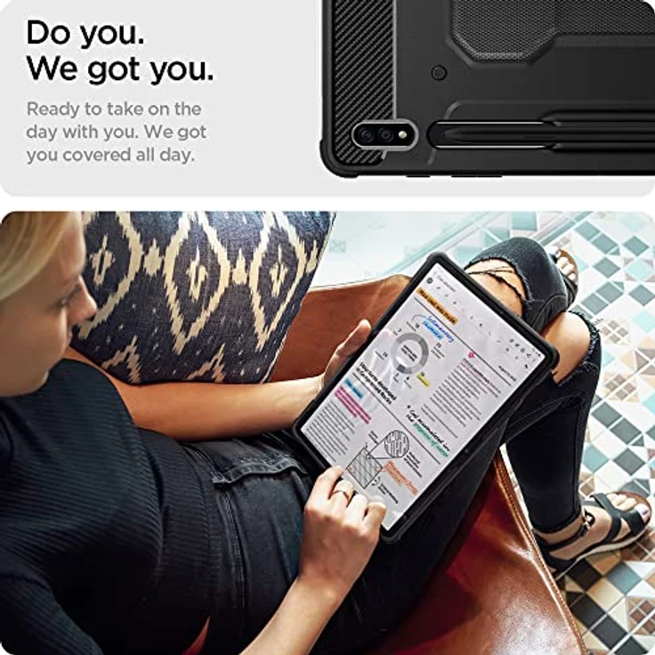 Spigen Rugged Armor Pro (Galaxy Tab S7+), Tablet Hülle, Schwarz - Rundum-Schutz mit integrierten Luftpolstern – Bild 4