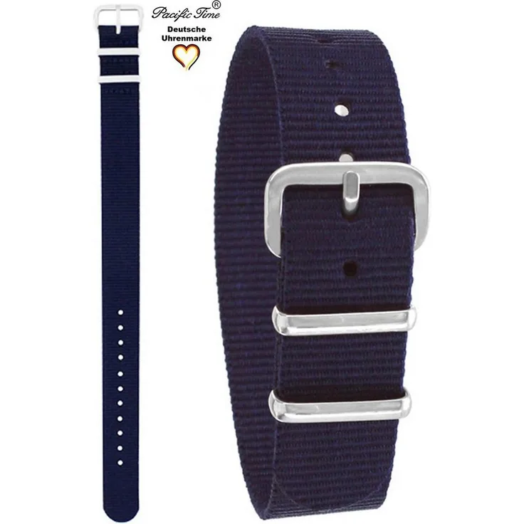 Pacific Time Uhrenarmband Wechselarmband Textil Nylon 16mm, Gratis Versand - Kinderleicht austauschbar, passend für Lern Zifferblatt Uhren mit Fußball und Pferde Motiven, blau - Preisvergleich