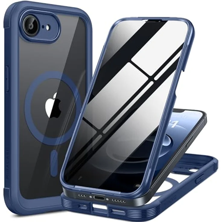Miracase Sichtschutz Hülle für iPhone 17e / iPhone 16e mit integriertem Anti-Spy Gehärtet Glas, Stoßfest und Kratzfest, MagSafe-kompatibel, Blau – Bild 1