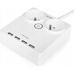 huslog Erweiterungsleiste mit USB-Eingang, 2 Steckdosen und 4 USB-Anschlüsse, kompaktes Design, 1,5 m Kabel, sicherer Betrieb