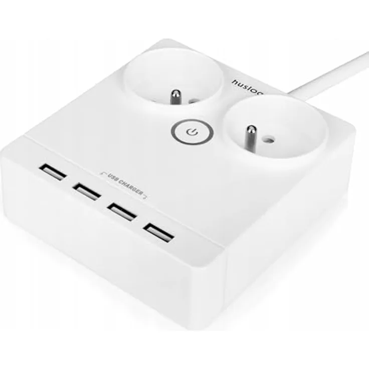 huslog Erweiterungsleiste mit USB-Eingang, 2 Steckdosen und 4 USB-Anschlüsse, kompaktes Design, 1,5 m Kabel, sicherer Betrieb