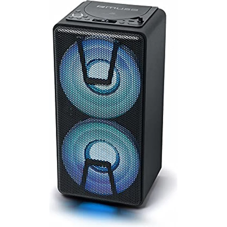 Muse DJ-Party-Box, tragbarer Bluetooth-Lautsprecher mit CD-Player, Stereo-Pairing, Farbwechsel-Lichtern und eingebauter Batterie, 150 Watt, schwarz (M-1820 DJ) – Bild 1