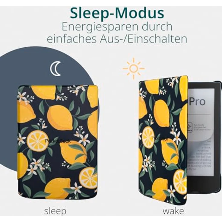 PocketBook Shell Cover - Lemon Print 6" Tablet-Tasche mit integrierter Hartschale und freiem Zugang zu allen Anschlüssen – Bild 2