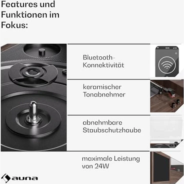 Auna Plattenspieler mit Bluetooth, Lautsprecher & Retro Vintage-Design, 3 Geschwindigkeiten, schwarz – Bild 4