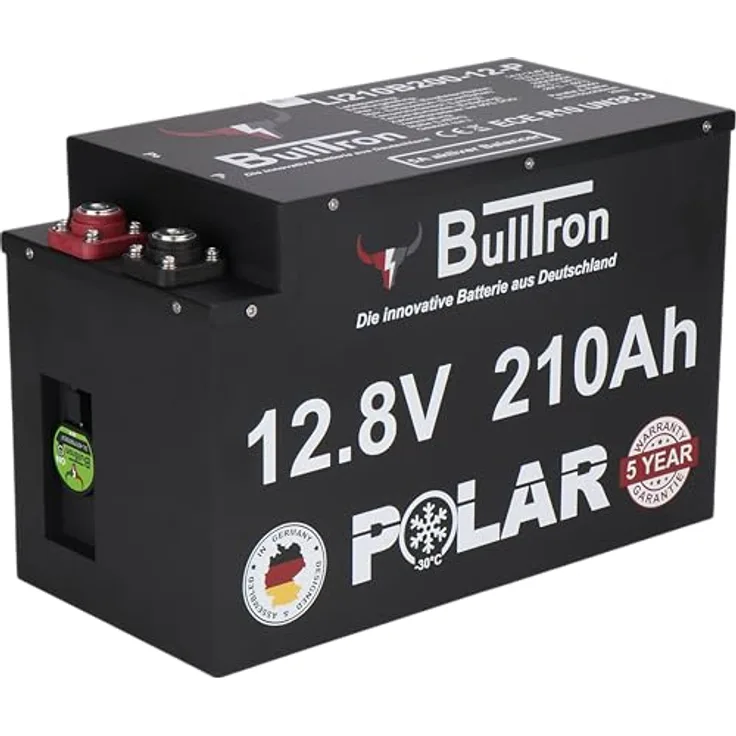 BullTron 210Ah Polar LiFePO4 12,8V Versorgerbatterie mit Smart BMS, 200A Dauerstrom und Bluetooth App, IP65, kompakt und leicht