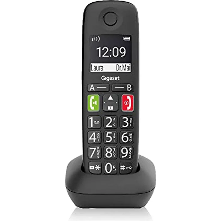 Gigaset E290HX - Schnurloses IP-Telefon für Senioren zum Anschluss am Router - große Tasten, großes Display, Zielwahltasten für wichtige Nummern, Verstärker-Funktion für lautes Hören, VoIP-Telefon, schwarz – Bild 2