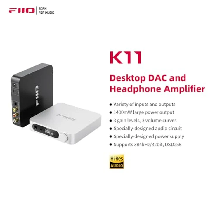 FiiO K11, USB-DAC und Kopfhörerverstärker mit 1400 mW, Gain-Schalter und VA-Display, Silber – Bild 4