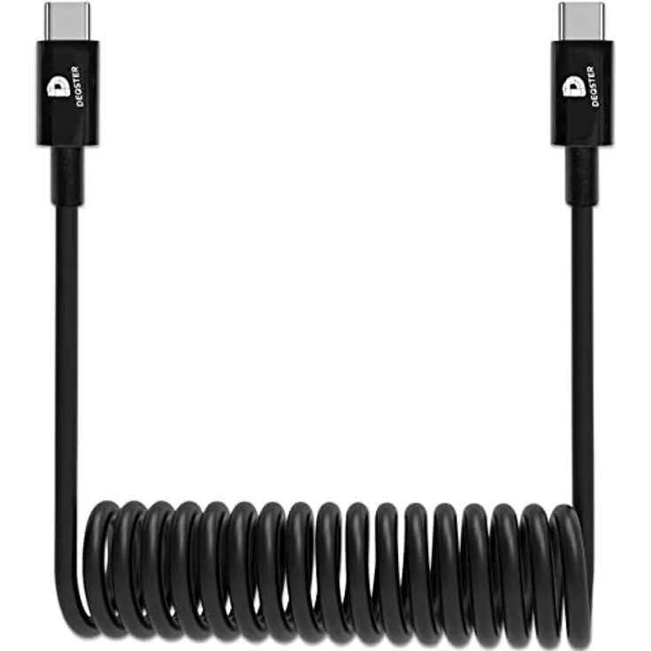 Deqster USB-C Kabel, USB-C zu USB-C, 80 cm, gewickelt, Schwarz – Bild 1
