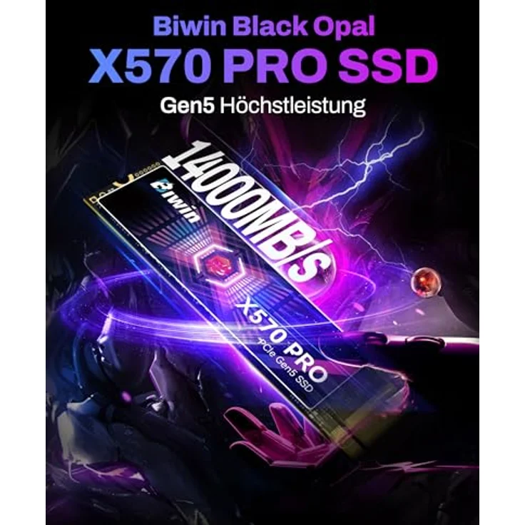 BIWIN Black Opal X570PRO Gen5 Gaming SSD 1TB, M.2 2280 NVMe PCIe 5.0, bis zu 14000 MB/s Lesen, DRAM Cache, ideal für Laptop & Desktop PC – Bild 2