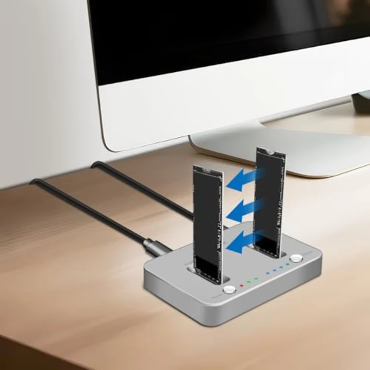 LogiLink QP0033 - USB 3.2 (Gen 2) Dockingstation 2-Port für M.2 NVMe SSD mit Offline-Clone, Silber – Bild 4