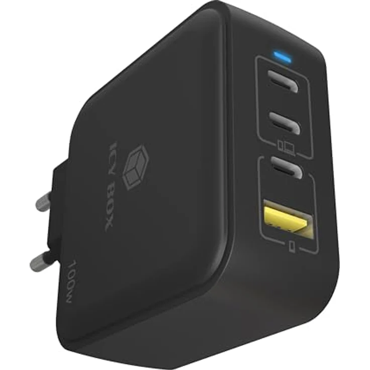 Icy Box IB-PS1040-PD, 100 W GaN Wandladegerät mit 3x USB Type-C und 1x USB Type-A, Schwarz – Bild 1
