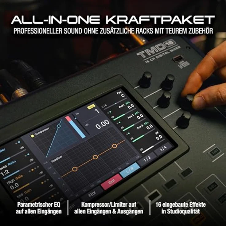 Alto TMD 16, 16-Kanal-Digitalmixer mit 100mm Touchfadern, 7"-Farbdisplay, Bluetooth-Streaming und 2x2 USB-Interface – Bild 5