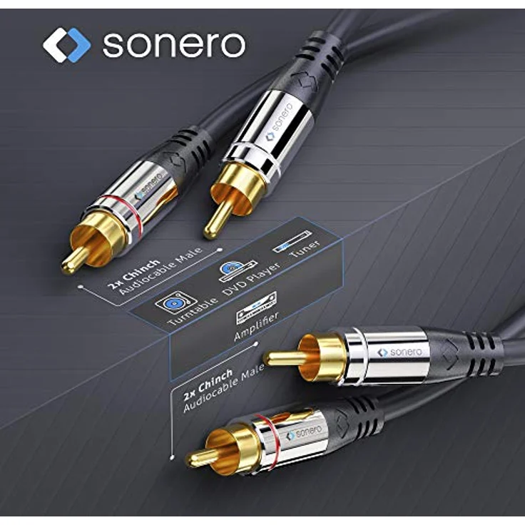 sonero Premium Cinch Audiokabel, 2x Cinch Stecker auf 2x Cinch Stecker 1,50m, vergoldete Kontakte, schwarz – Bild 4