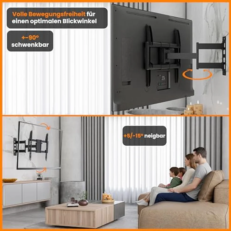 EasyLife ProMount HD75 Compact TV Wandhalterung, 32–75 Zoll, Heavy-Duty bis 50 kg, neigbar & schwenkbar, VESA 400x400, schwarz – Bild 4