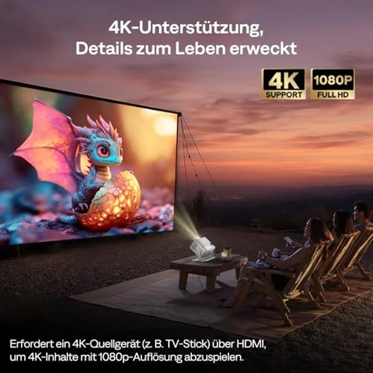 Aurzen Boom Mini Beamer, 4K Smart Projektor mit Google TV, 500 ANSI Lumen, ToF Autofokus, 20W Dolby Audio, WLAN/Bluetooth, cremeweiß – Bild 3