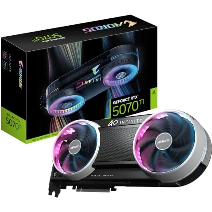 GIGABYTE GeForce RTX 5070 Ti AORUS INFINITY, 16GB GDDR7 RAM, 2300 MHz, RGB Halo, Druckguss-Metallkonstruktion