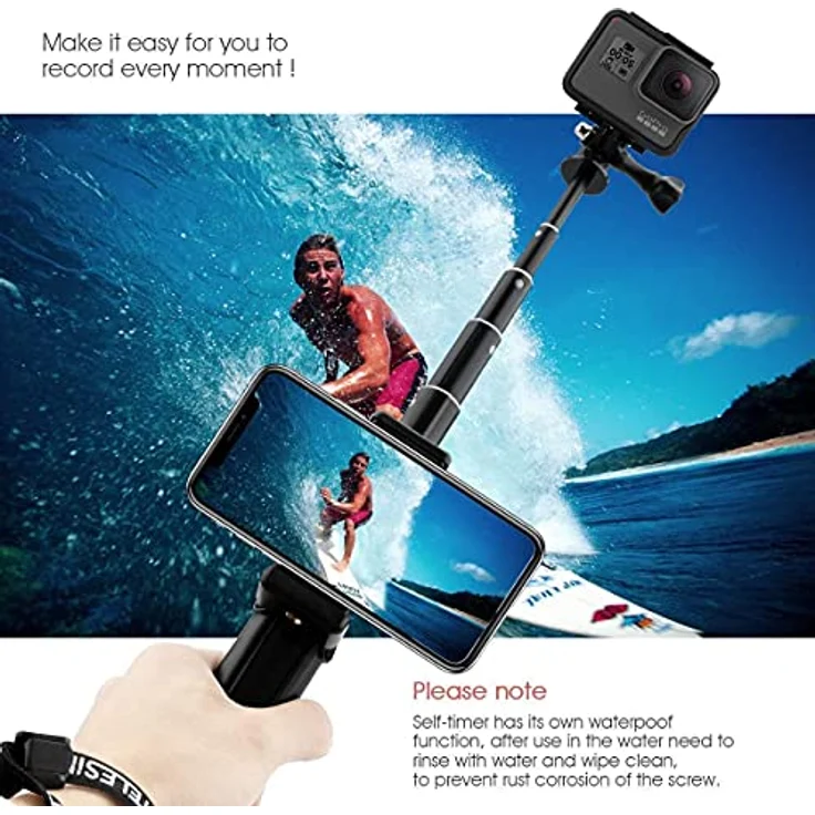 TELESIN GP-MNP-090-S, Selfie Stick / Tripod aus Aluminium für Sportkameras, 20-90 cm einstellbar, 180° drehbar, wasserdicht und korrosionsbeständig – Bild 7